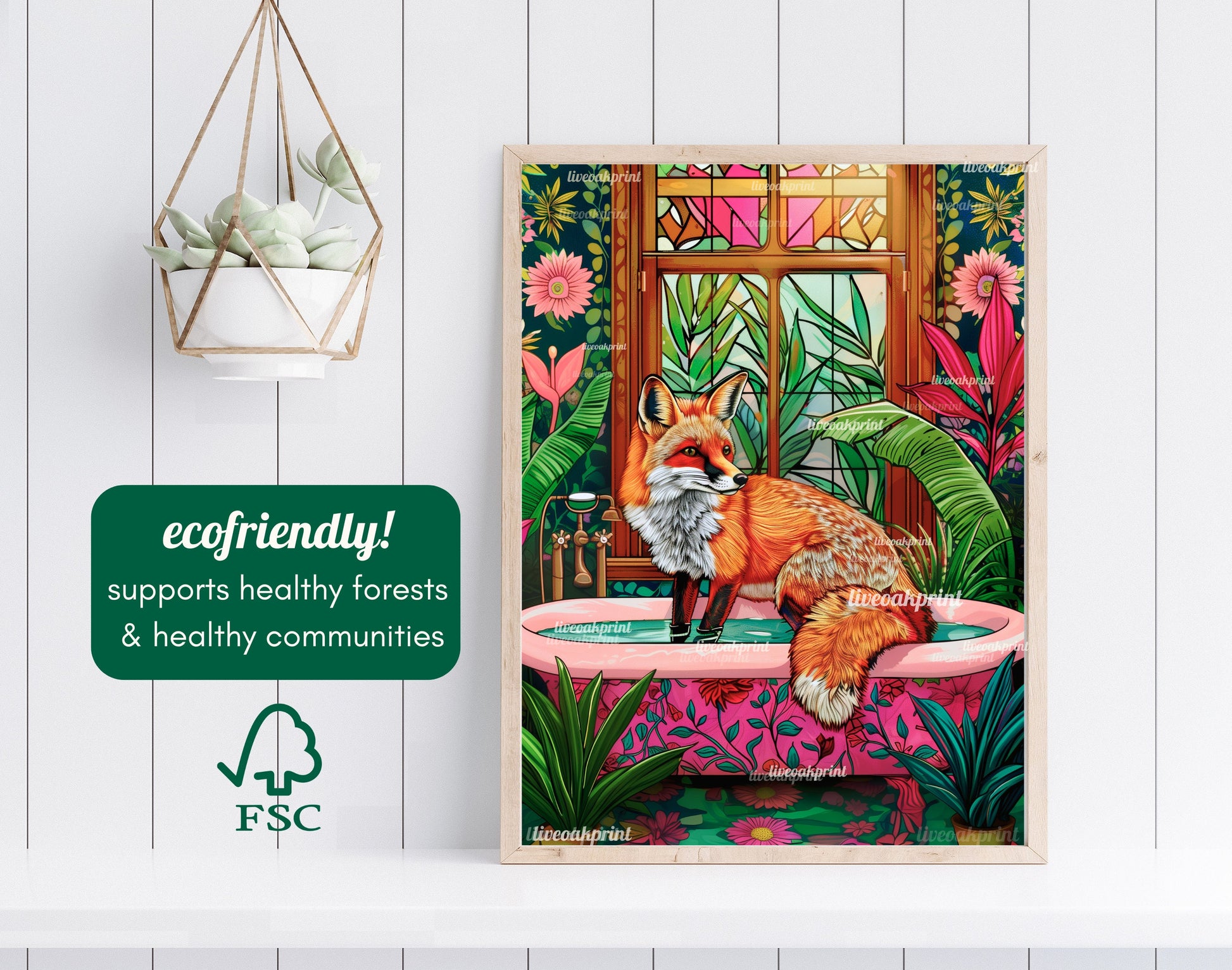 Fox in a Bathtub Print - Fox Bathroom Print - Fox Wall Art - Maximalist Bathroom Print - Maximalist Fox Print - Eclectic Bathroom Deco