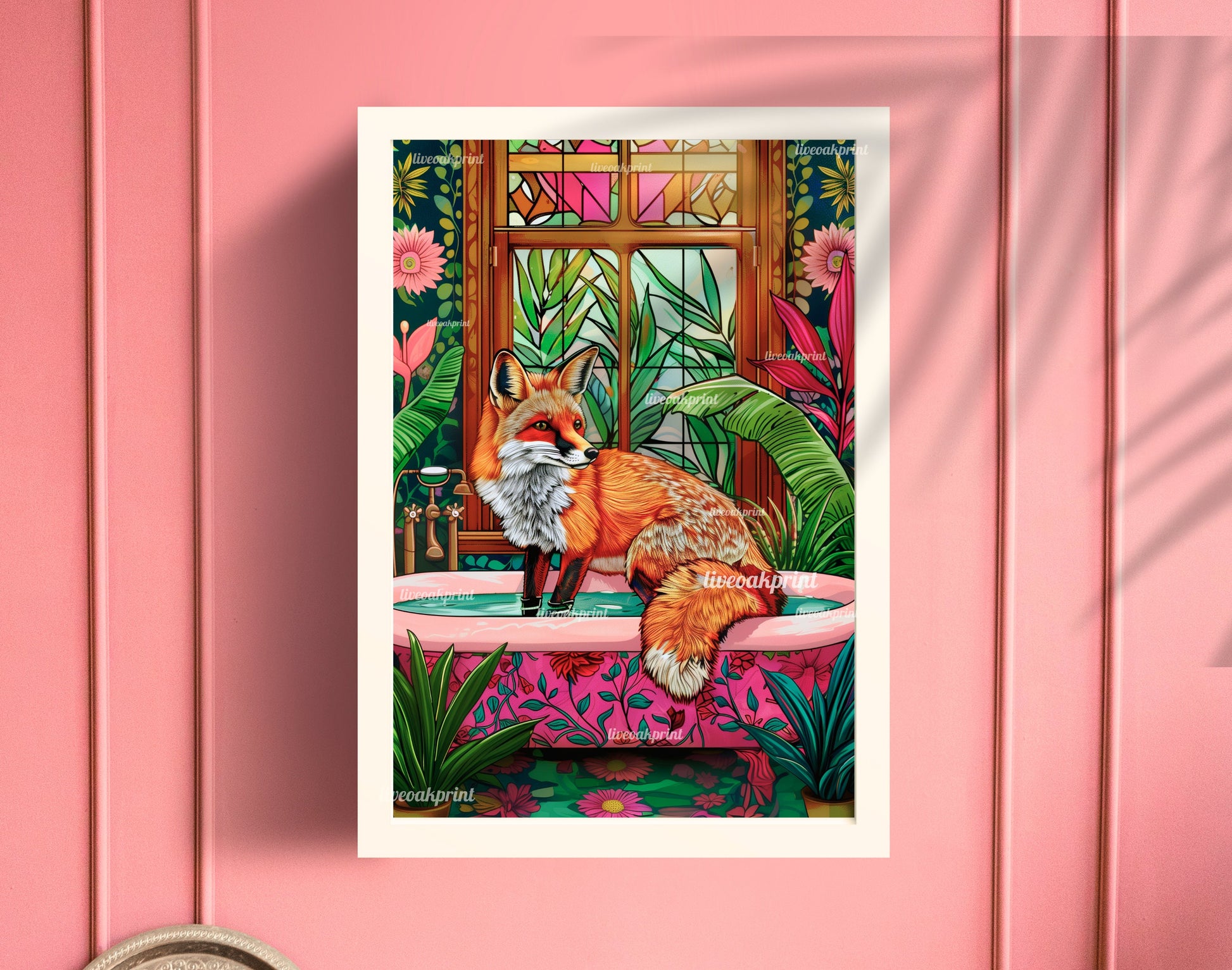 Fox in a Bathtub Print - Fox Bathroom Print - Fox Wall Art - Maximalist Bathroom Print - Maximalist Fox Print - Eclectic Bathroom Deco