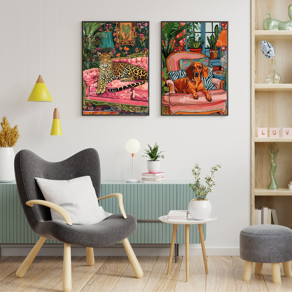 Wiener Dog Lounging on a Luxury Sofa