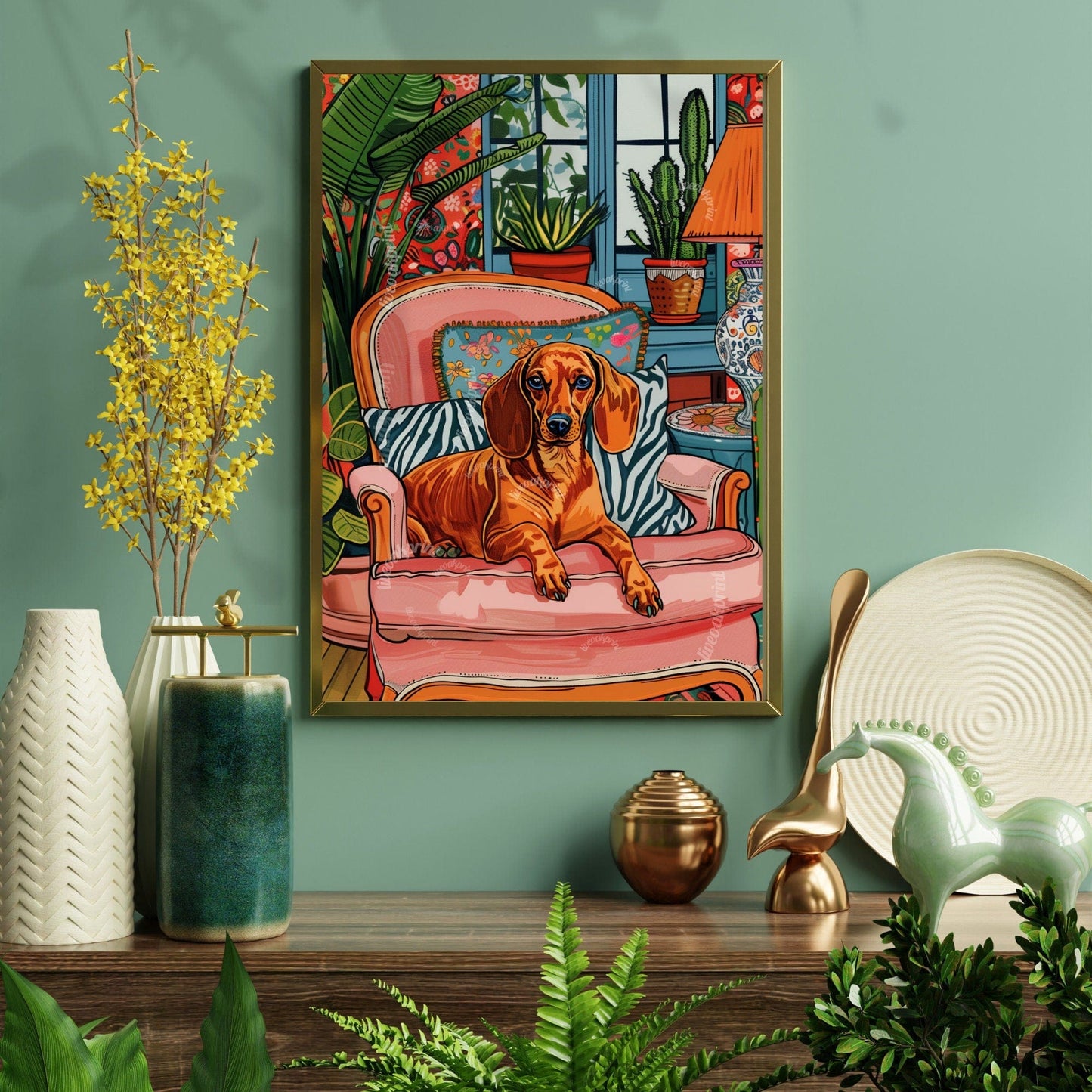 Wiener Dog Lounging on a Luxury Sofa