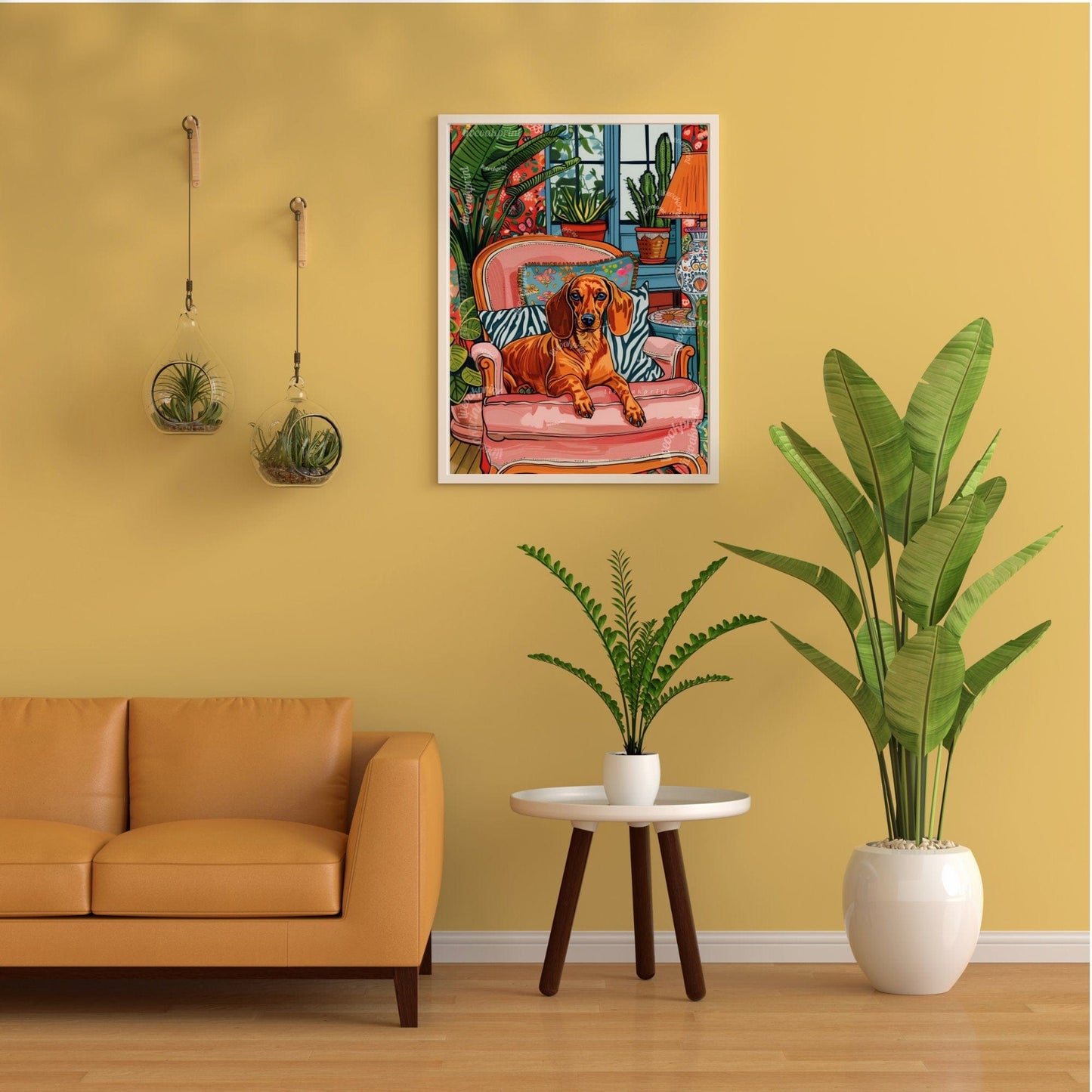 Wiener Dog Lounging on a Luxury Sofa