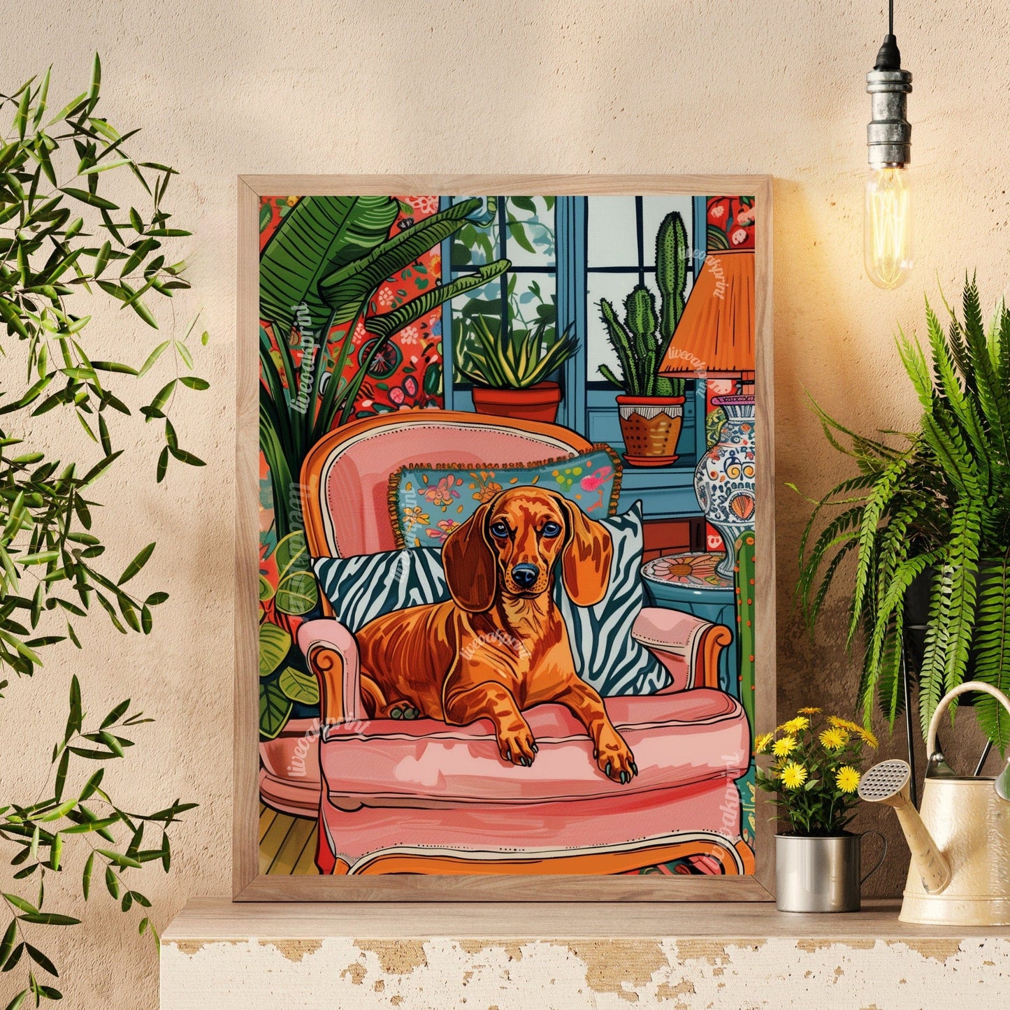 Wiener Dog Lounging on a Luxury Sofa