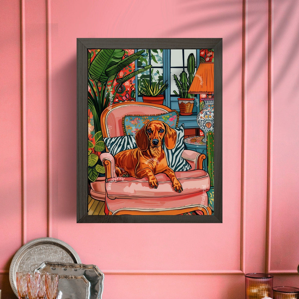 Wiener Dog Lounging on a Luxury Sofa