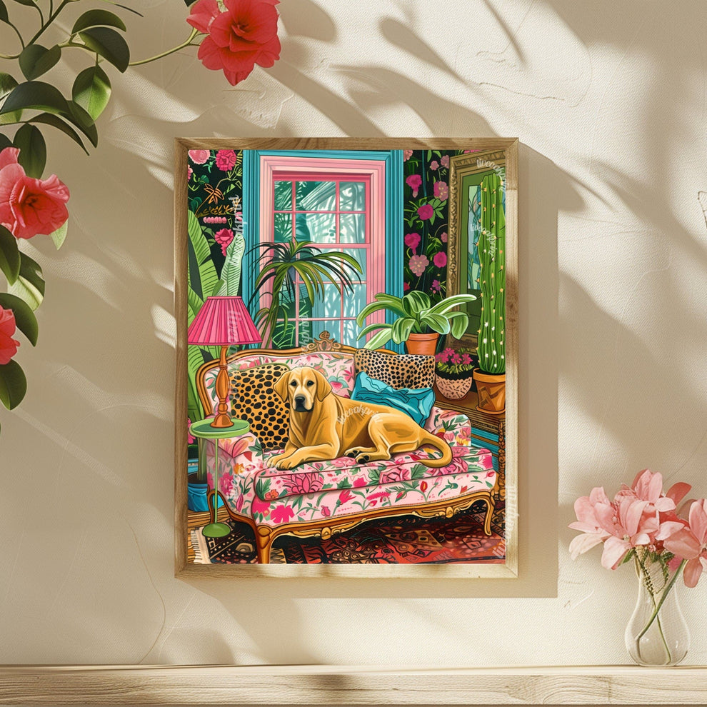 Labrador Lounging on a Luxury Sofa