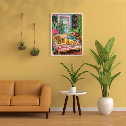 Labrador Lounging on a Luxury Sofa