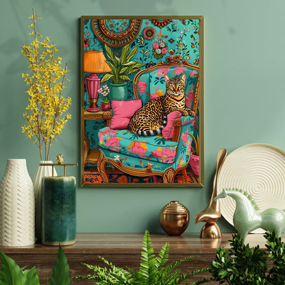 Bengal Cat Lounging in a Luxury Living Room