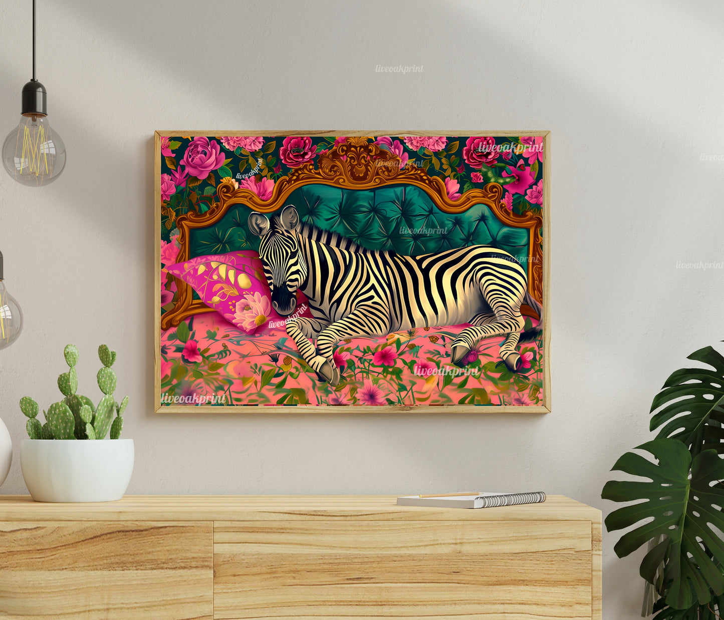 Sleeping Zebra Print - Zebra Bedroom - Maximalist Wall Art - Zebra Tiger Print - Vintage Wall Art - Grandmillenial Style