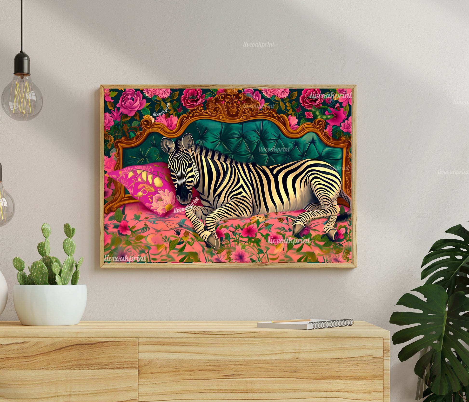 Sleeping Zebra Print - Zebra Bedroom - Maximalist Wall Art - Zebra Tiger Print - Vintage Wall Art - Grandmillenial Style