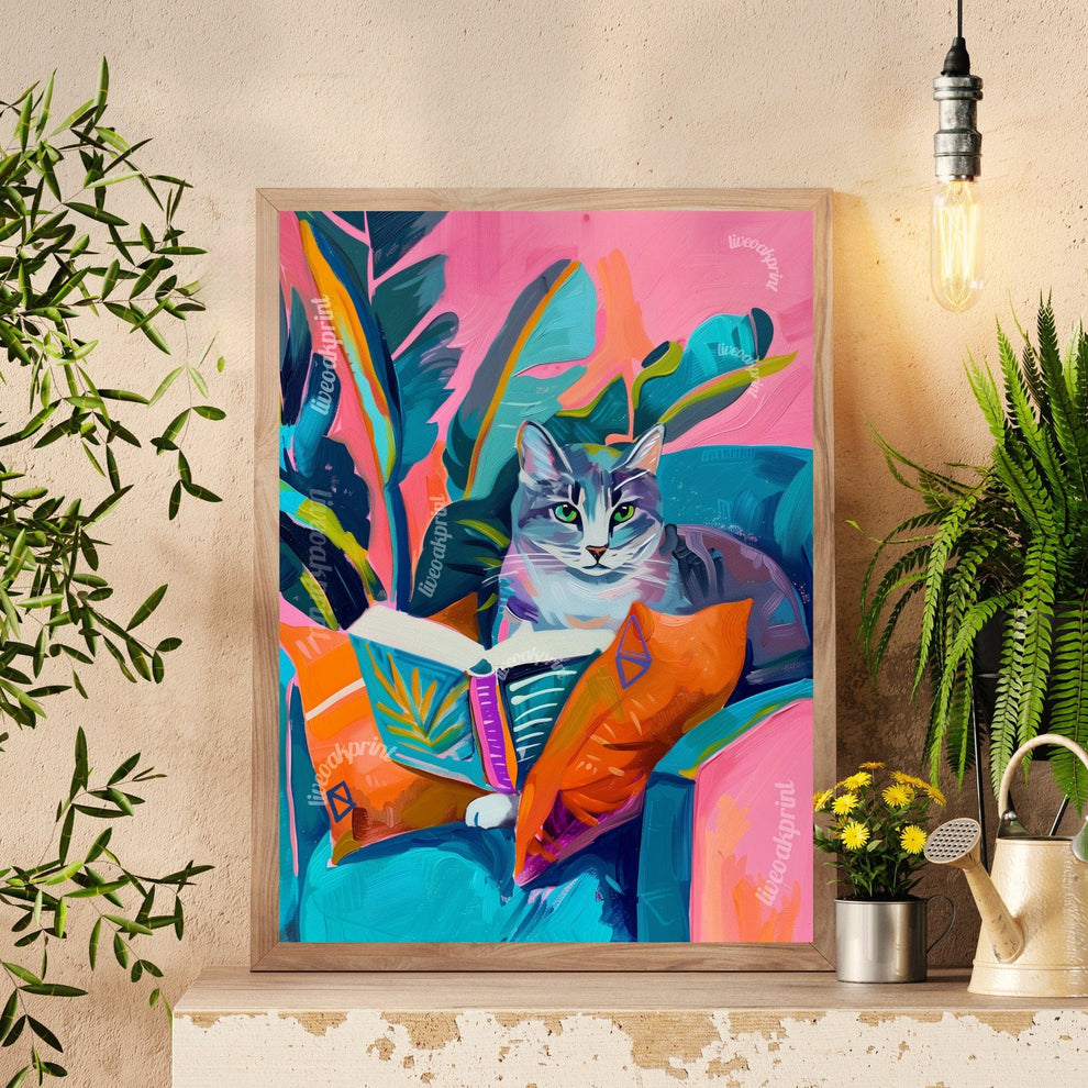 Cat Reading Print