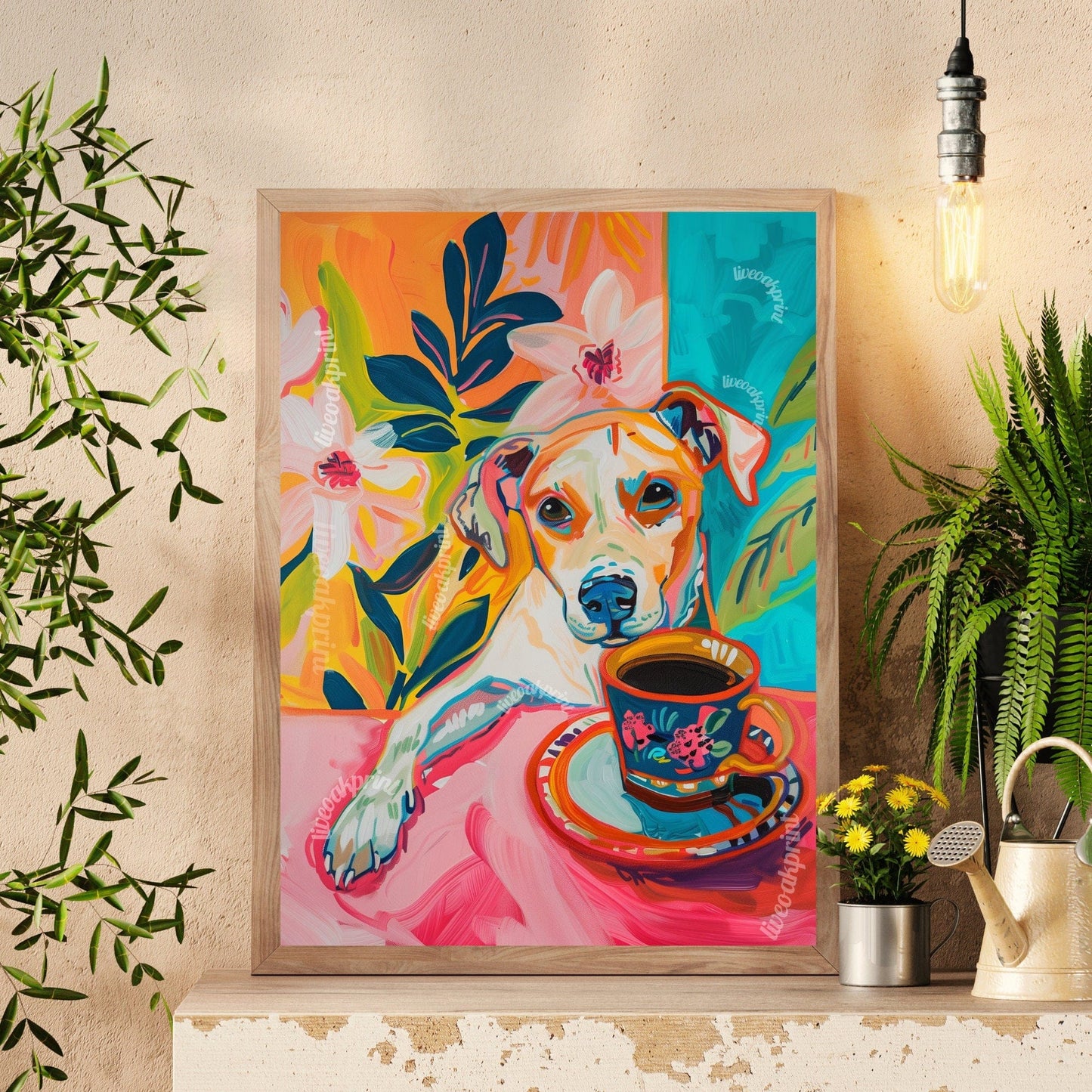 Dog with Coffee Print