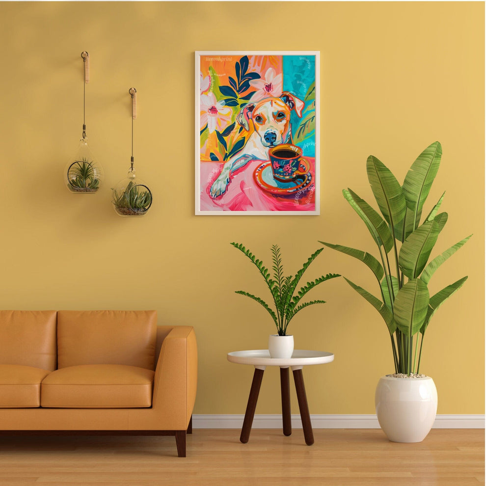 Dog with Coffee Print