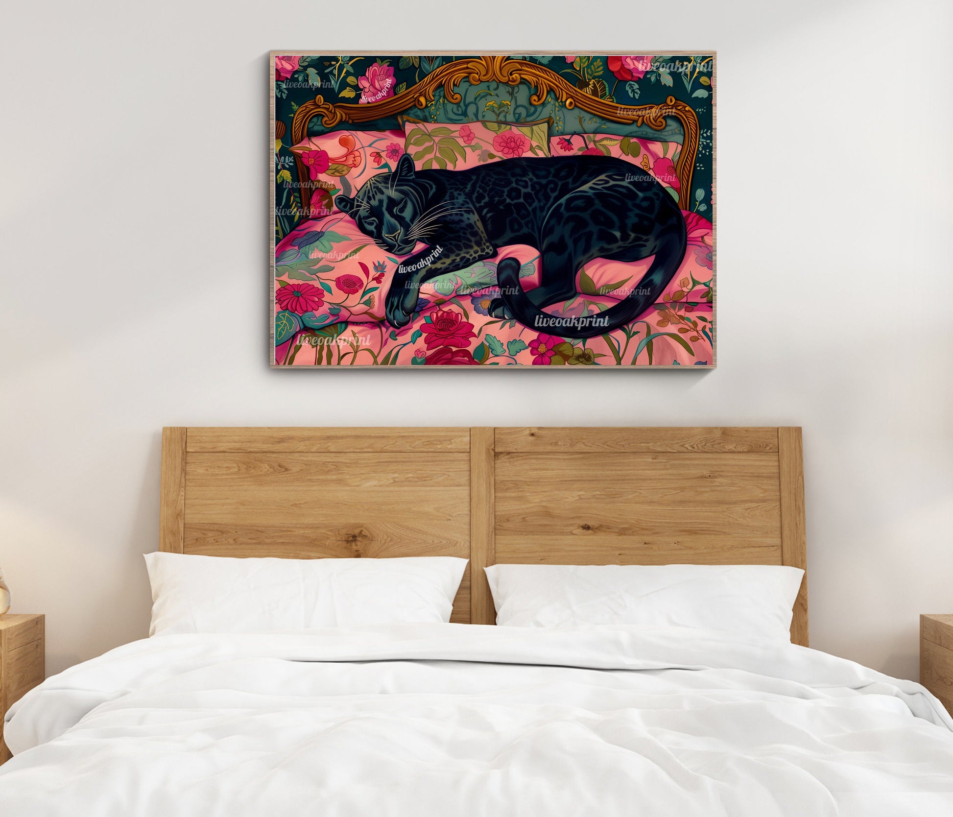 Sleepy Black Panther In a Vintage Bed