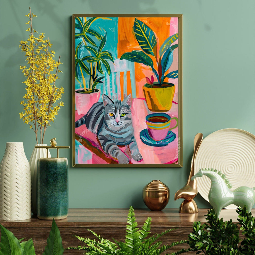 Cat and Coffee Print