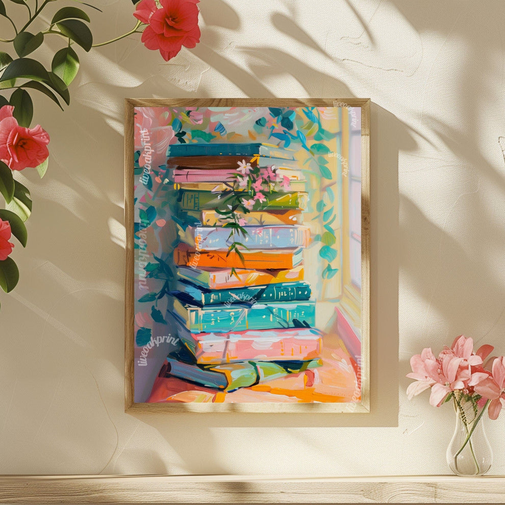 Pastel Stack of Books Print