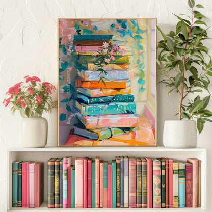 Pastel Stack of Books Print