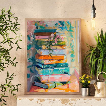 Pastel Stack of Books Print