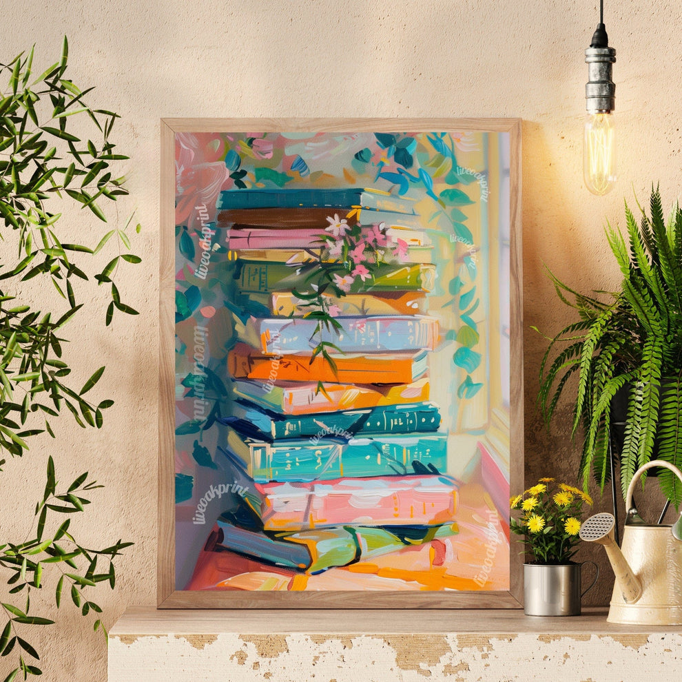Pastel Stack of Books Print