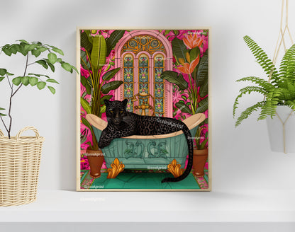 Black Panther In A Bathtub In A Luxury Bathroom