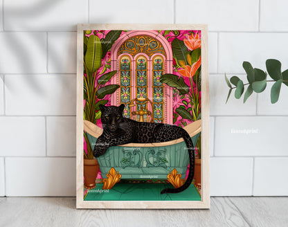 Black Panther In A Bathtub In A Luxury Bathroom