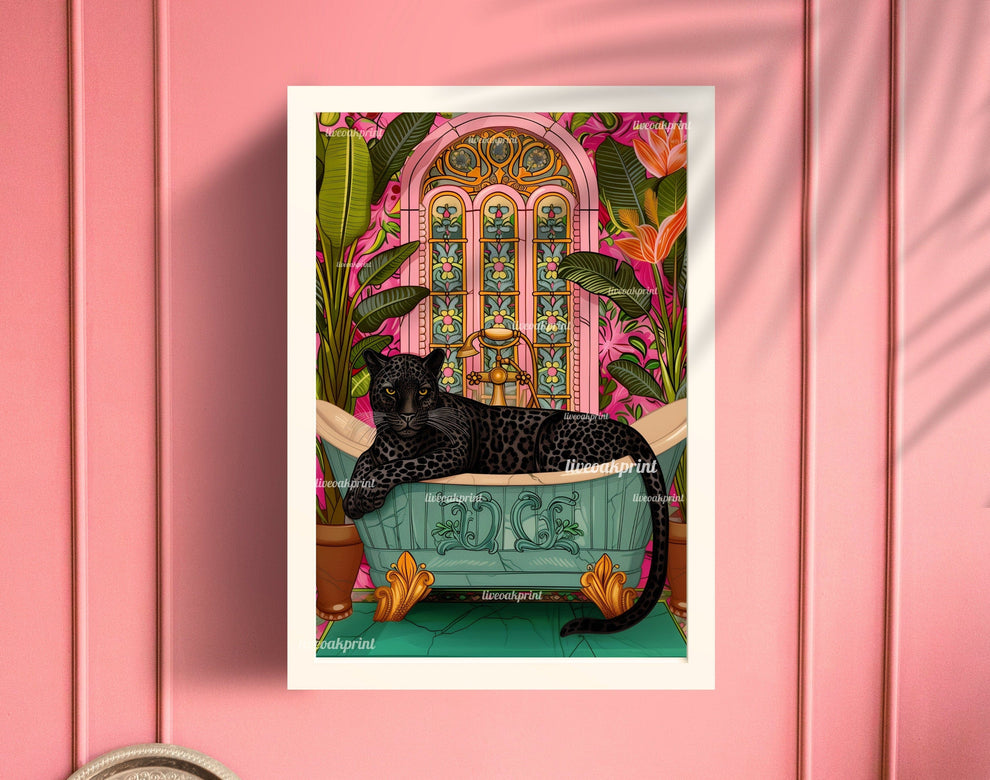 Black Panther In A Bathtub In A Luxury Bathroom