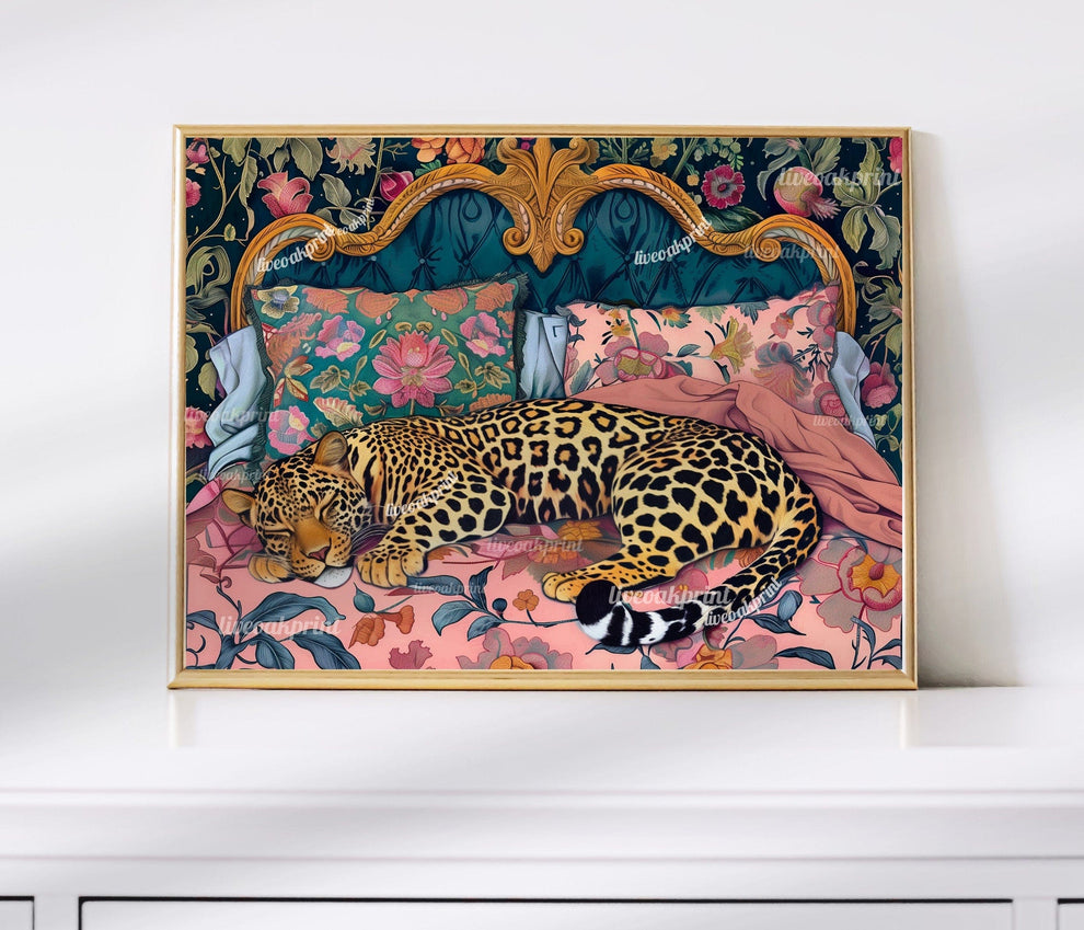 Navy and Pink Sleeping Leopard Print