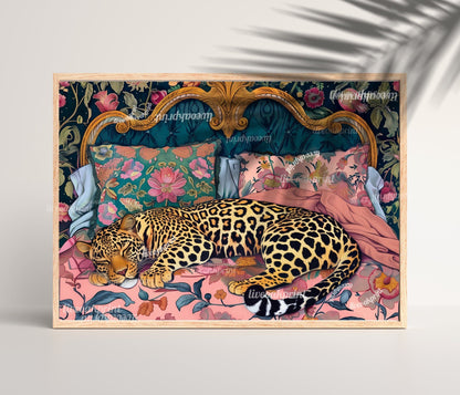 Navy and Pink Sleeping Leopard Print