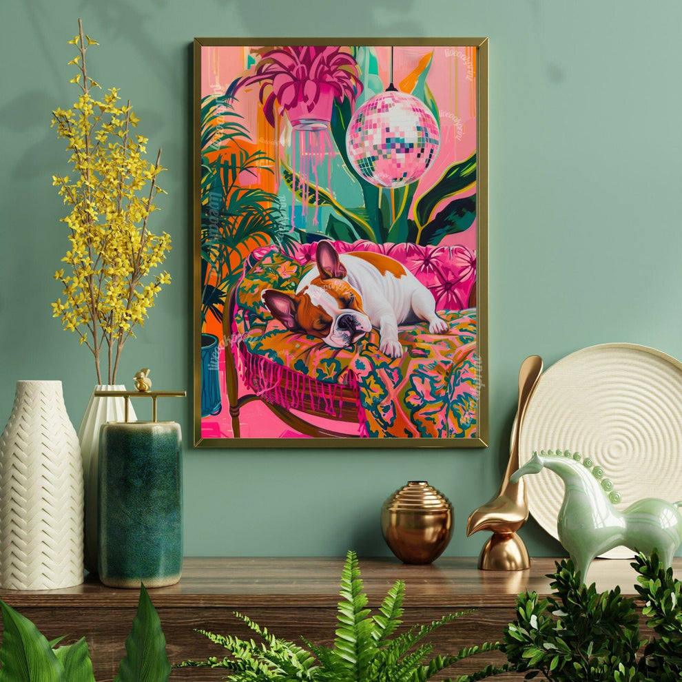 French Bulldog Sleeping Under A Disco Ball