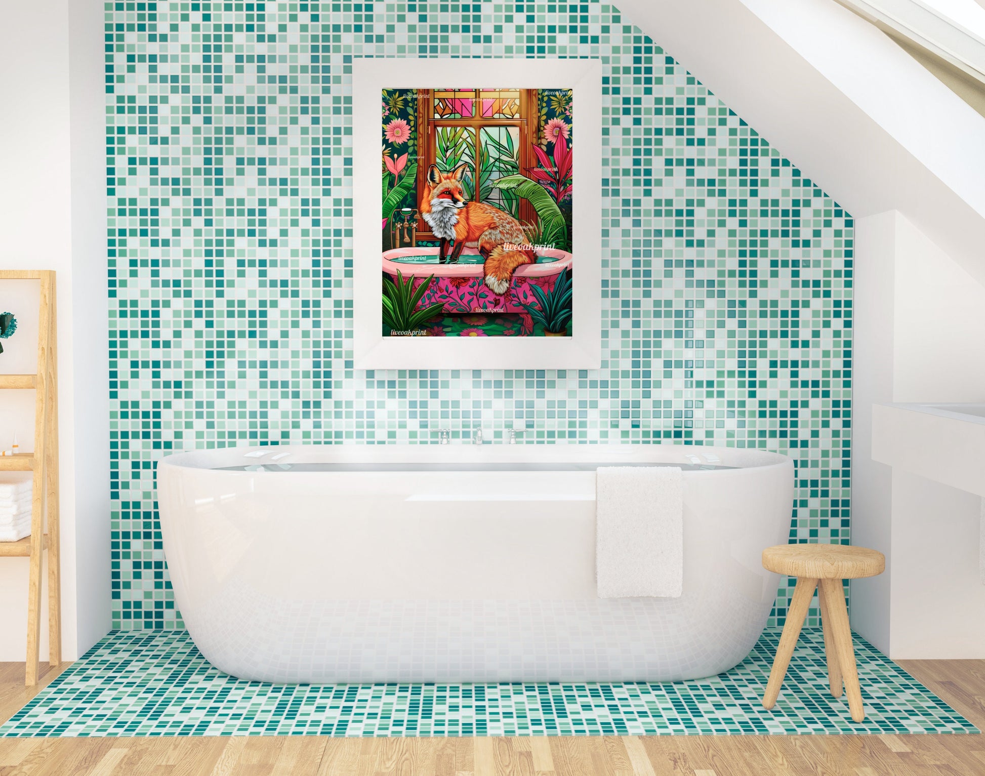 Fox in a Bathtub Print - Fox Bathroom Print - Fox Wall Art - Maximalist Bathroom Print - Maximalist Fox Print - Eclectic Bathroom Deco