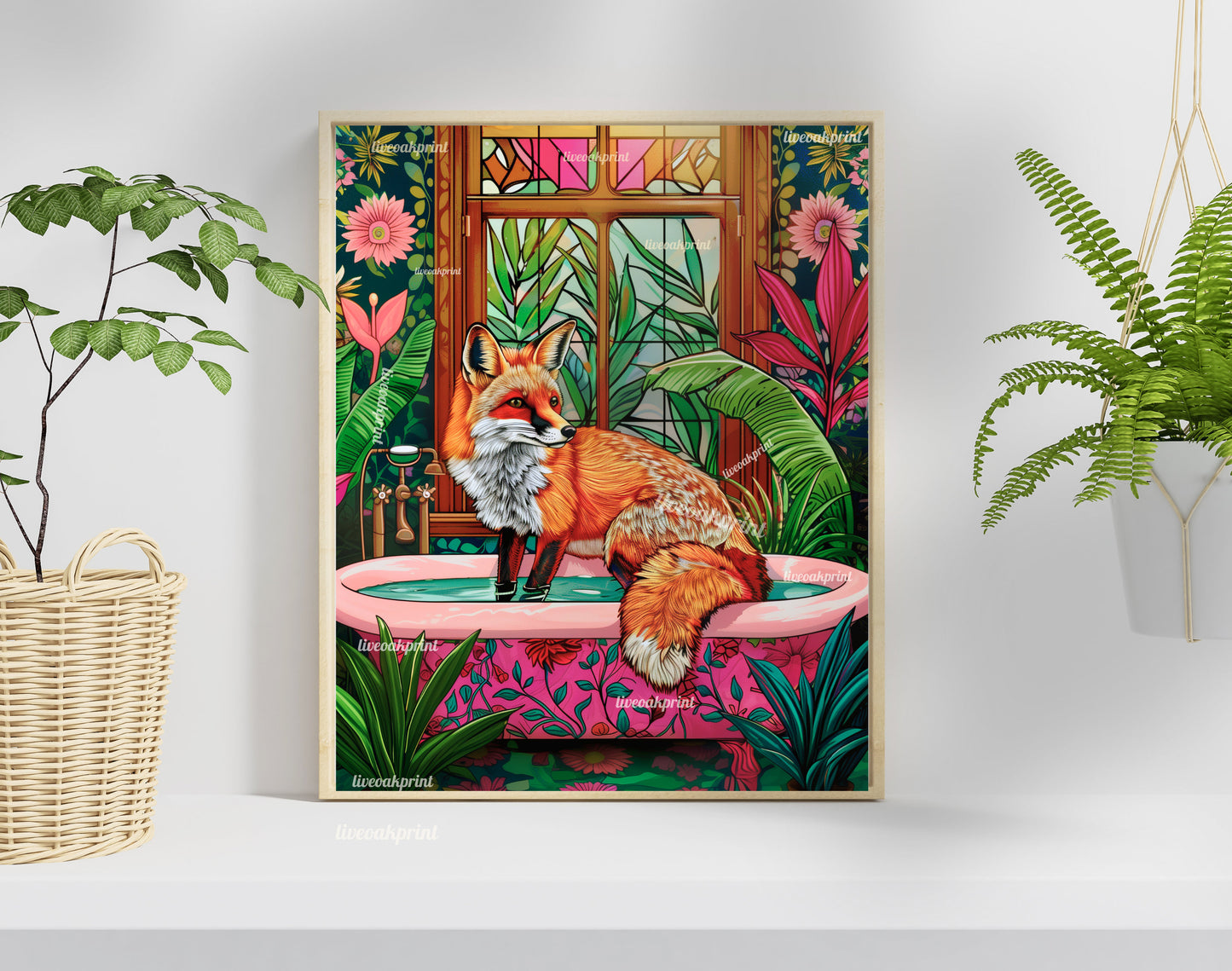 Fox in a Bathtub Print - Fox Bathroom Print - Fox Wall Art - Maximalist Bathroom Print - Maximalist Fox Print - Eclectic Bathroom Deco