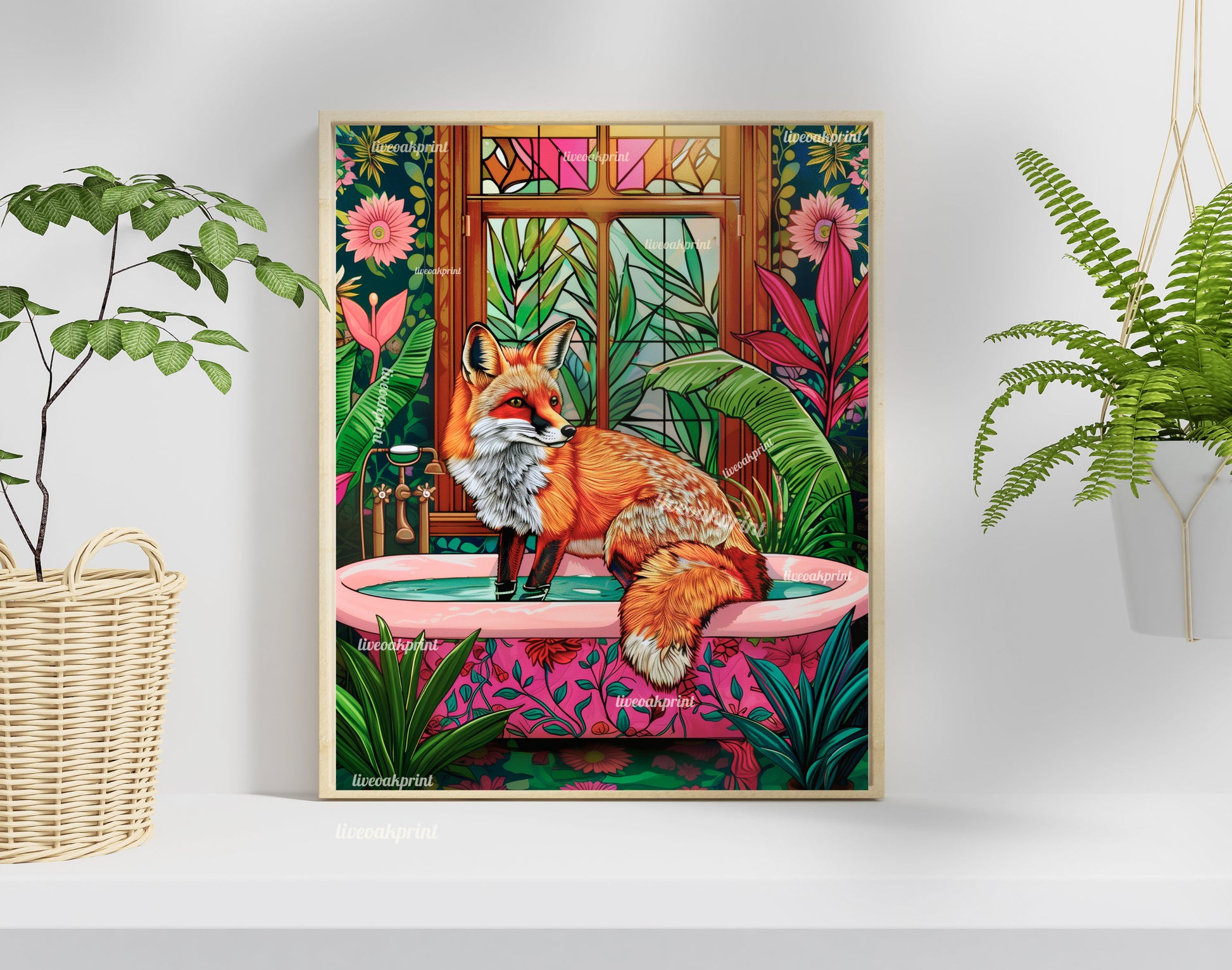 Fox in a Bathtub Print - Fox Bathroom Print - Fox Wall Art - Maximalist Bathroom Print - Maximalist Fox Print - Eclectic Bathroom Deco