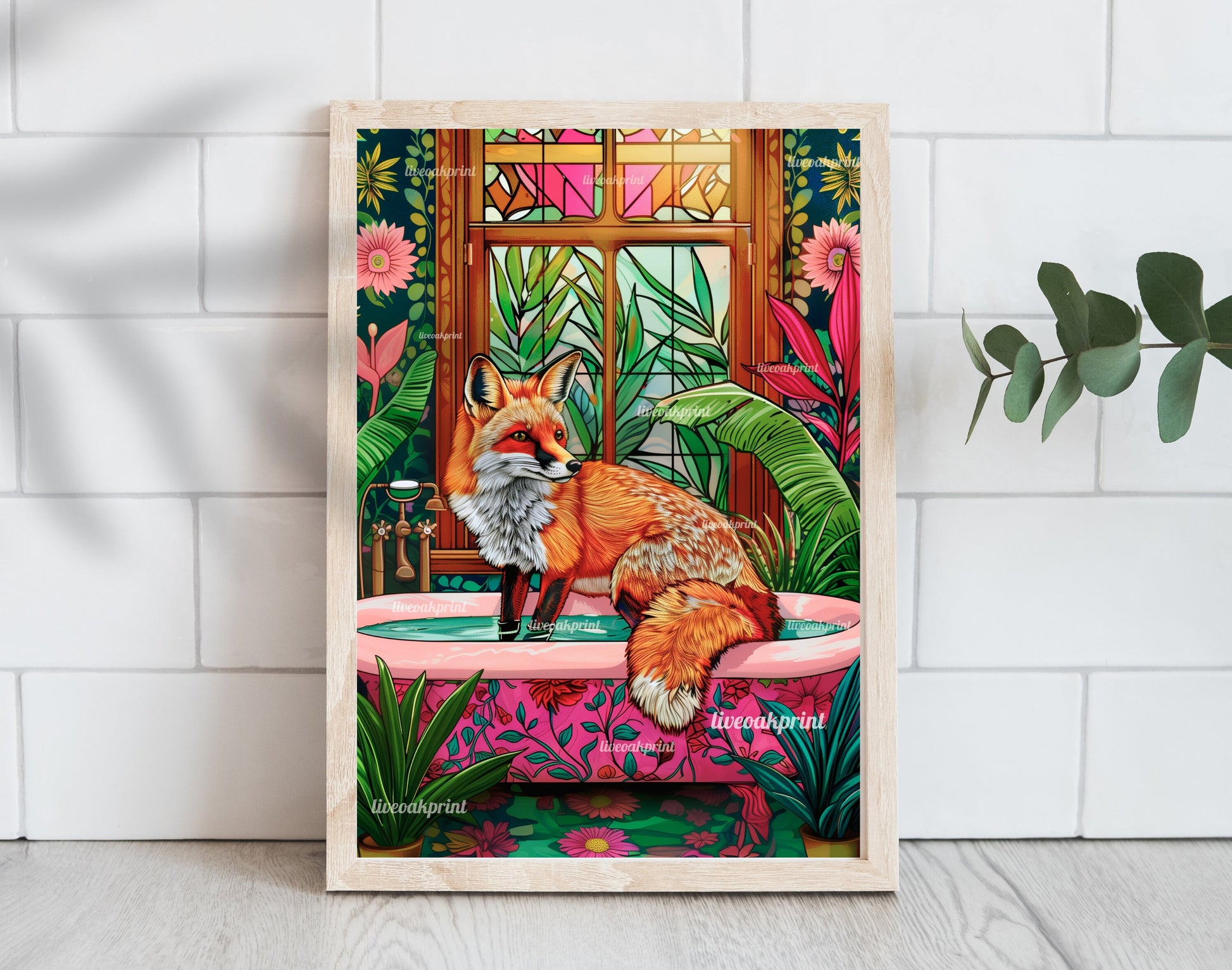 Fox in a Bathtub Print - Fox Bathroom Print - Fox Wall Art - Maximalist Bathroom Print - Maximalist Fox Print - Eclectic Bathroom Deco