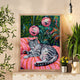 Cozy Gray Tabby Cat Print – Disco Ball Wall Art – Boho Cat Poster – Green Pink Bedroom Decor – Eclectic Discocore Aesthetic Gray Cat