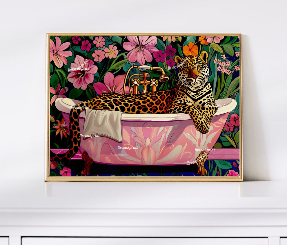 Leopard In A Bathtub In A Luxury Bathroom