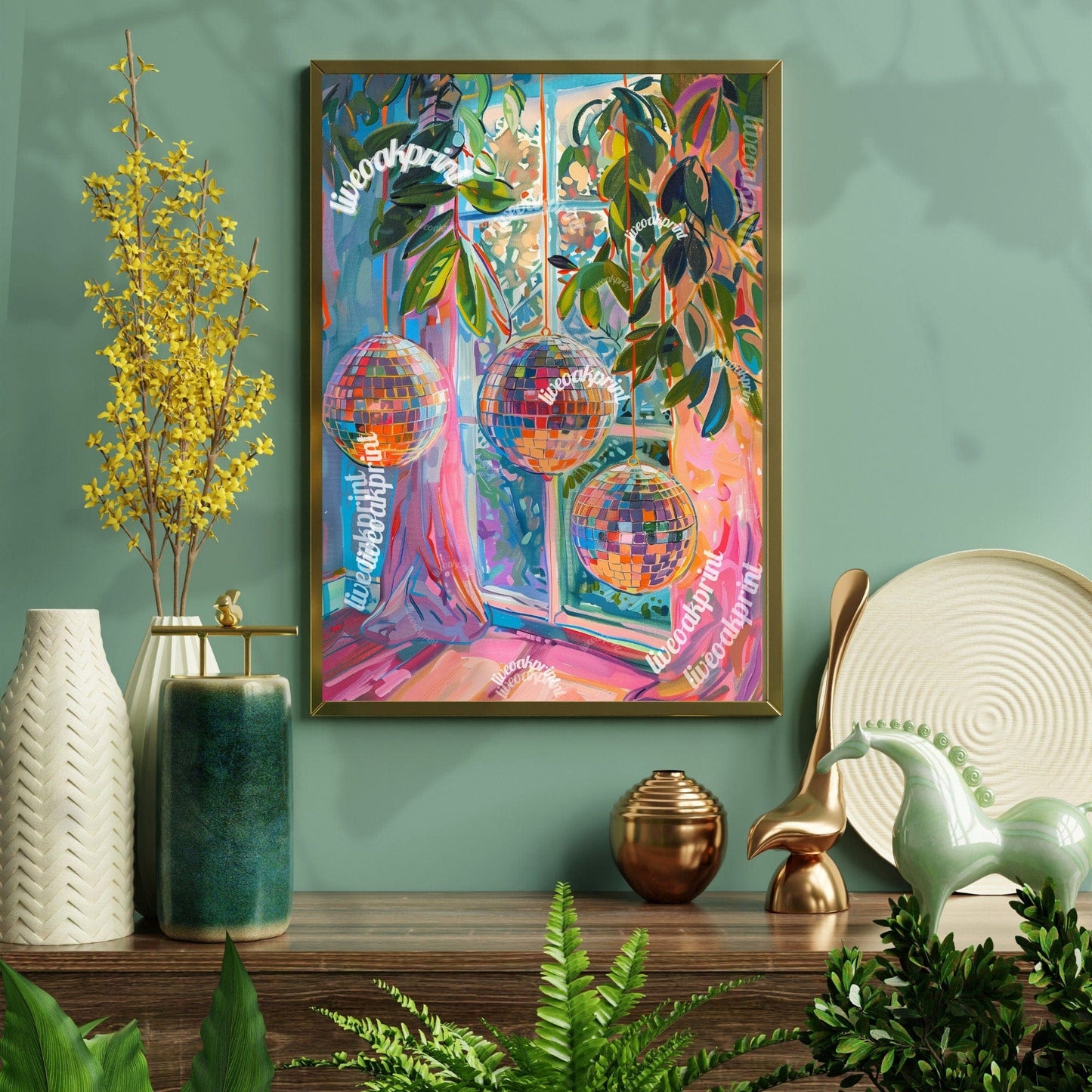 Blue and Pink Disco Balls Print
