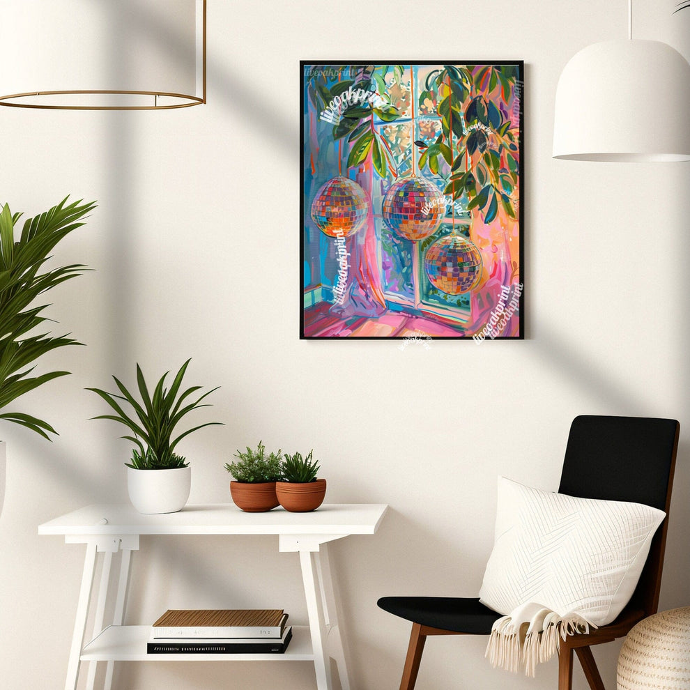 Blue and Pink Disco Balls Print