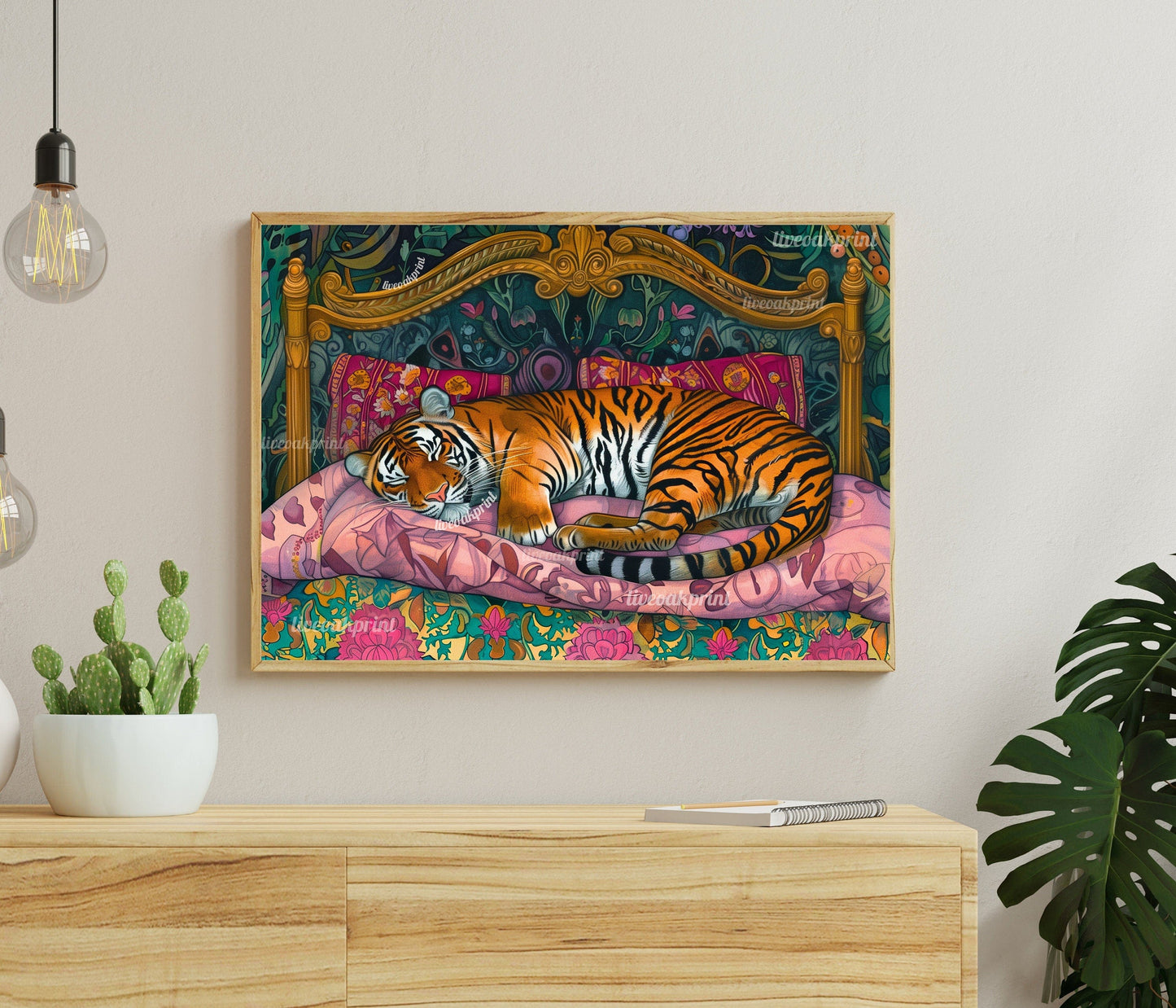 Sleepy Tiger in a Vintage Bed