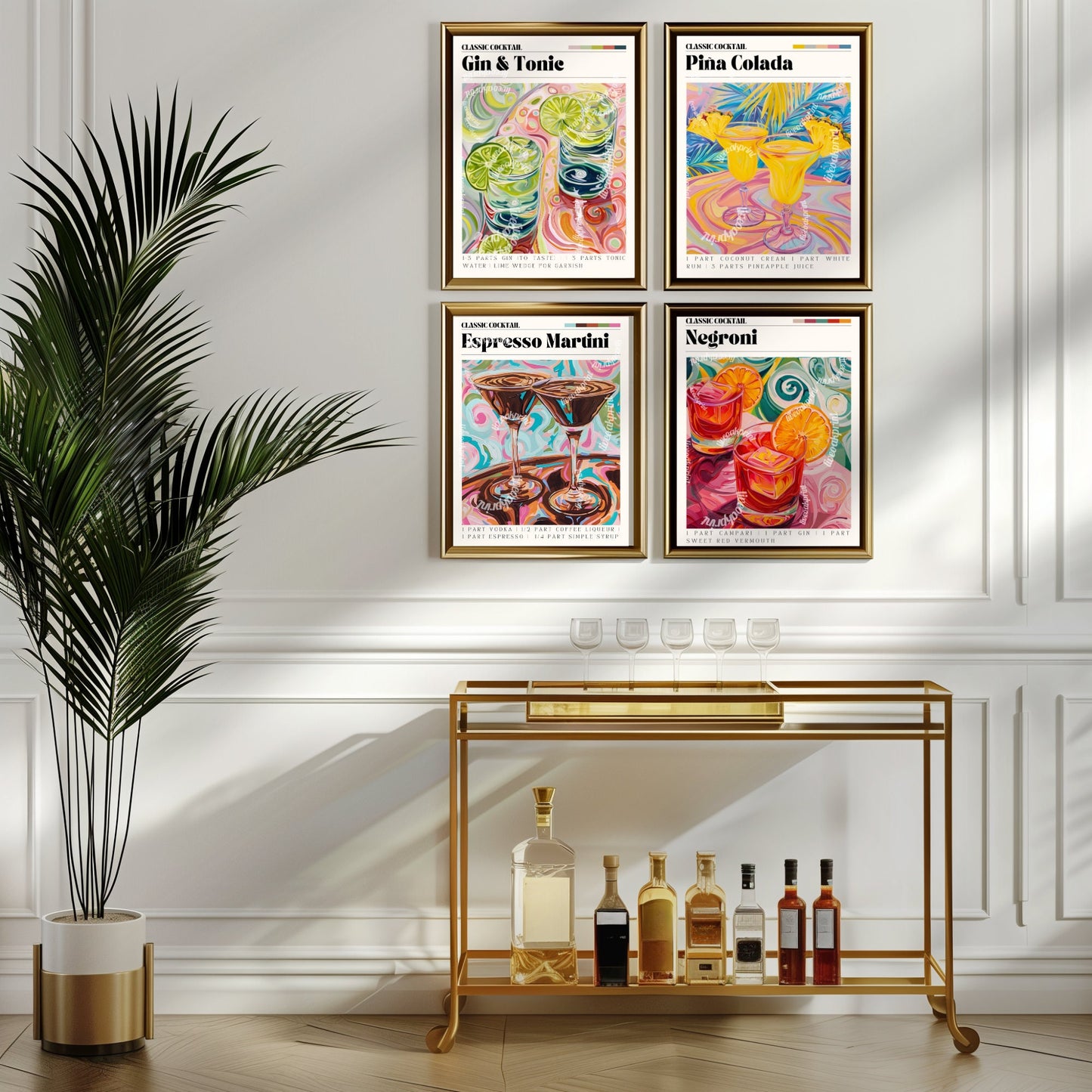 Gin & Tonic Print - G and T Wall Art - Bar Cart Decor - Classic Cocktail Prints - Gin and Tonic Wall Decor - Cocktail Print Set