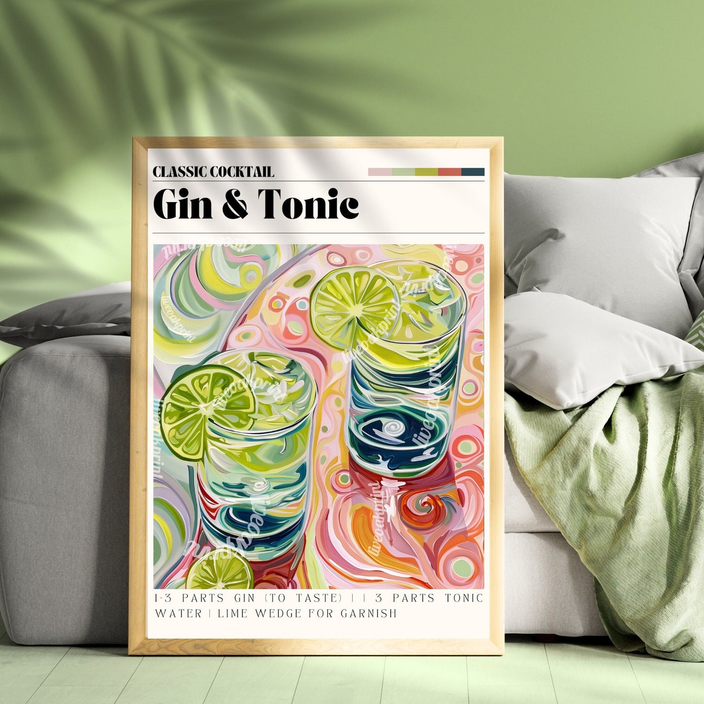 Gin & Tonic Print - G and T Wall Art - Bar Cart Decor - Classic Cocktail Prints - Gin and Tonic Wall Decor - Cocktail Print Set