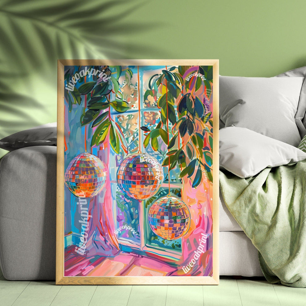 Blue and Pink Disco Balls Print