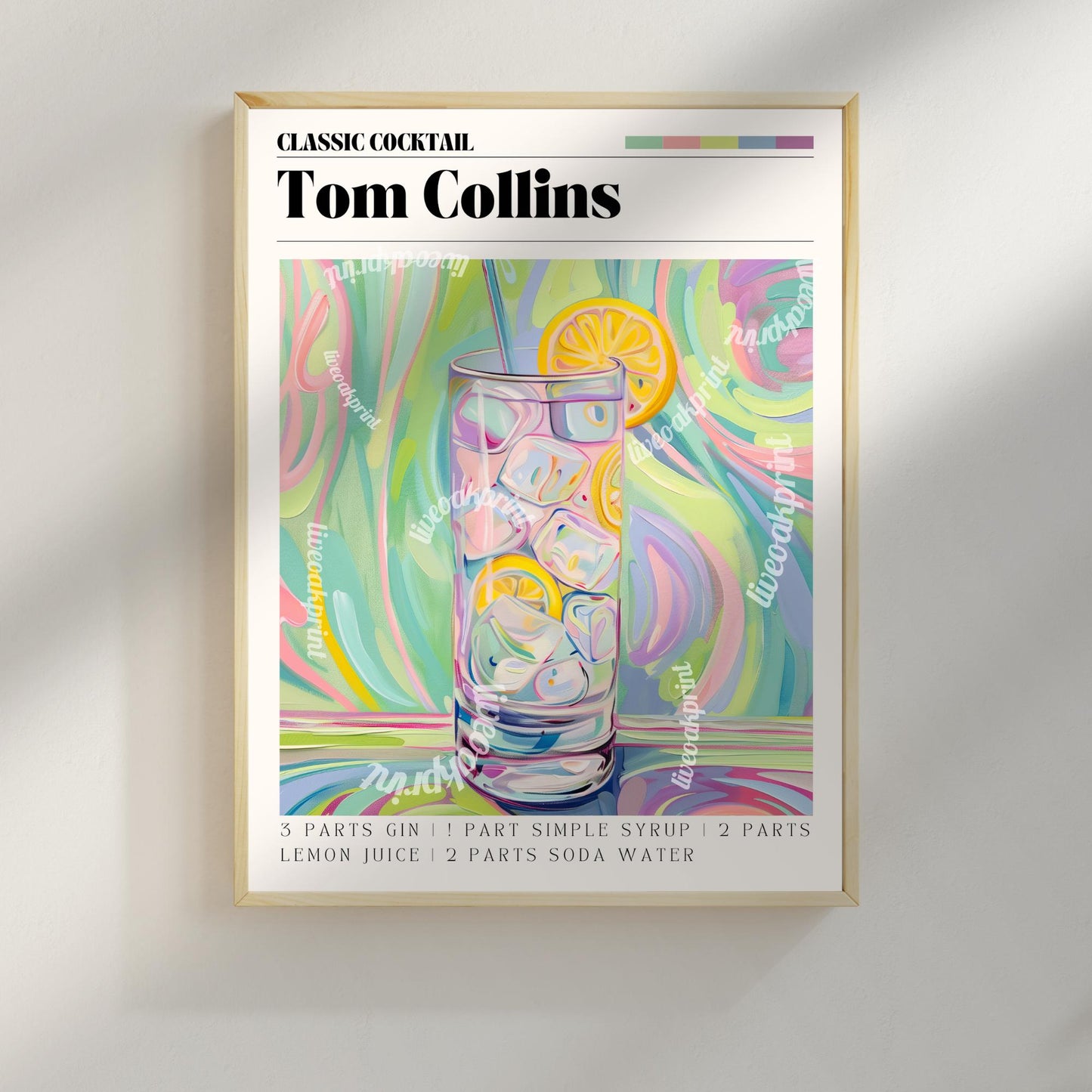 Tom Collins Print - Tom Collins Wall Art - Bar Cart Art - Classic Cocktail Prints - Tom Collins Wall Decor - Cocktail Print Set