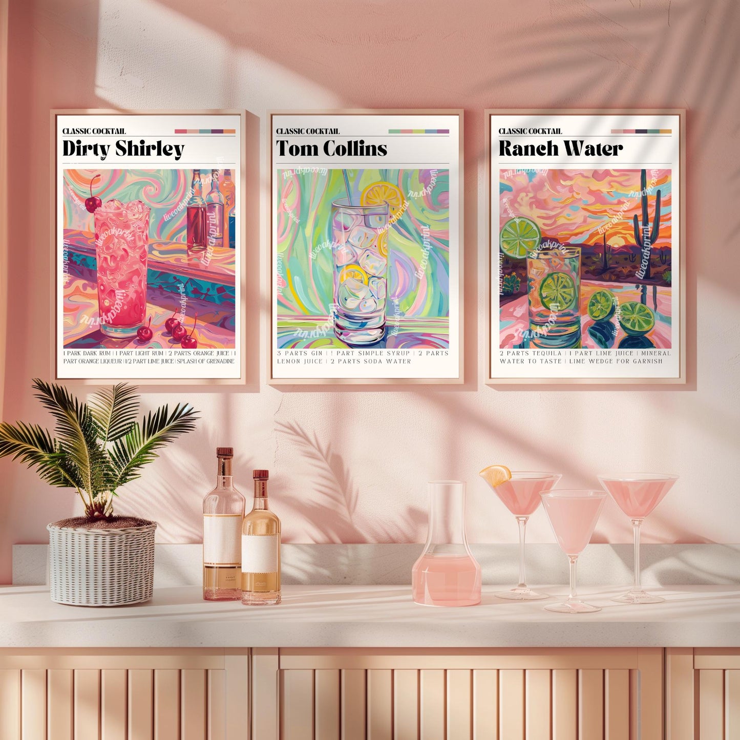 Tom Collins Print - Tom Collins Wall Art - Bar Cart Art - Classic Cocktail Prints - Tom Collins Wall Decor - Cocktail Print Set