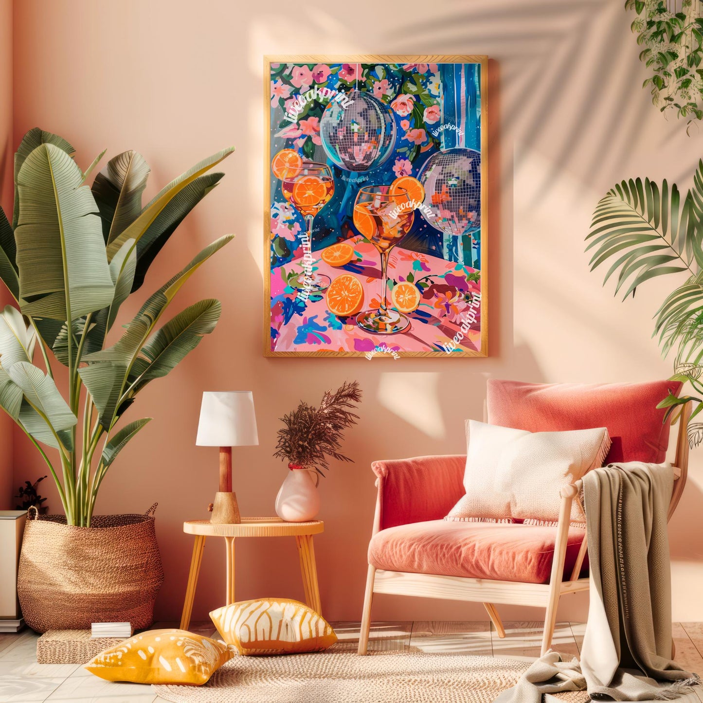 Aperol Spritz Disco - Aperol Spritz Wall Art - Aperol Spritz Bar Cart Decor - Kitchen Print - Disco Ball Decor