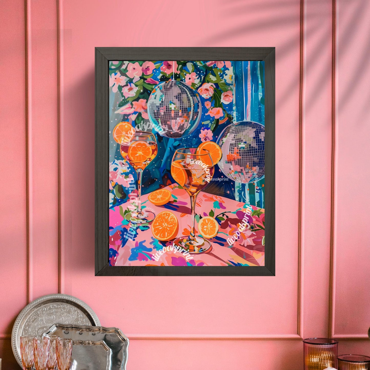 Aperol Spritz Disco - Aperol Spritz Wall Art - Aperol Spritz Bar Cart Decor - Kitchen Print - Disco Ball Decor