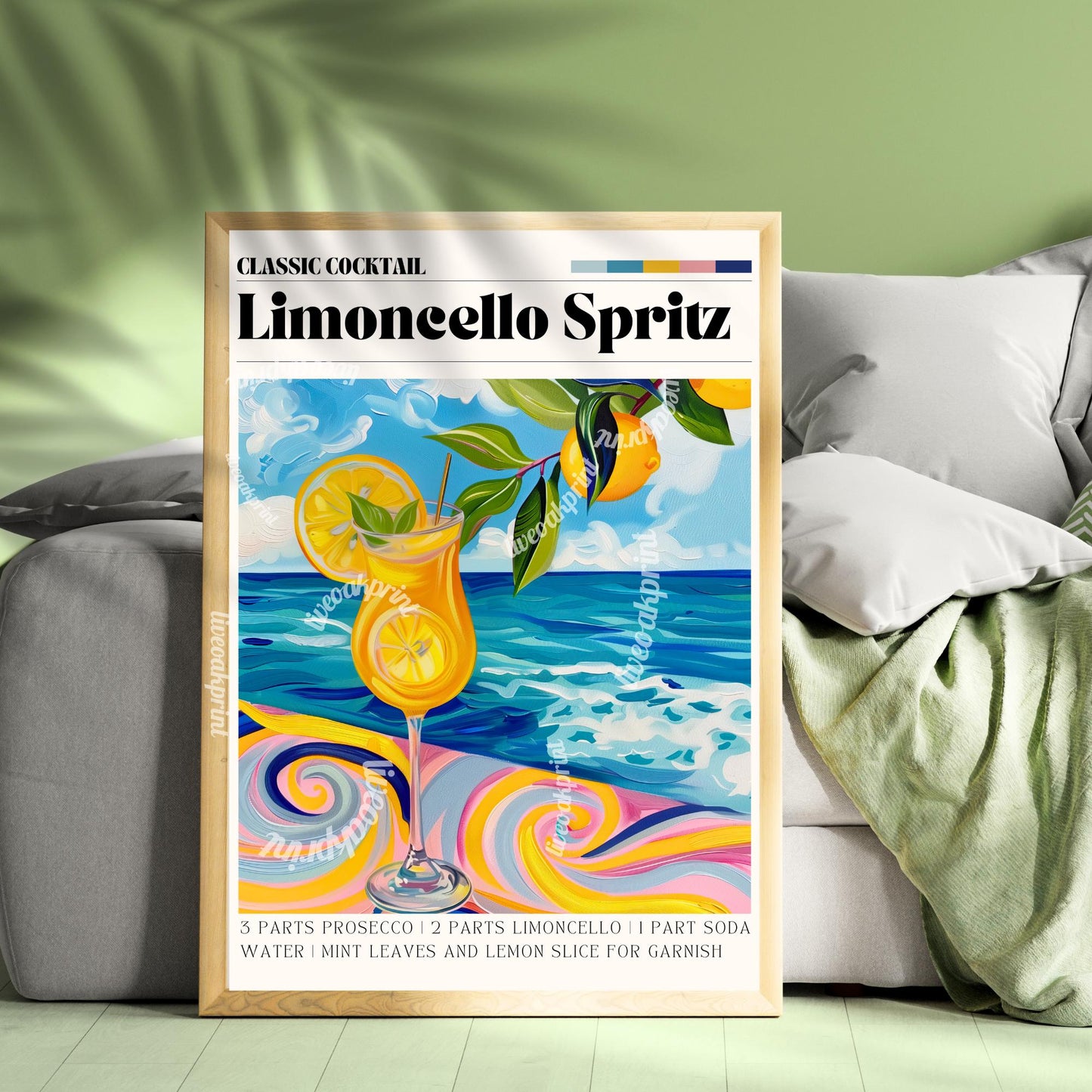 Limoncello Spritz Print - Limoncello Spritz Wall Art - Bar Cart Art - Classic Cocktail Prints - Italian Wall Art