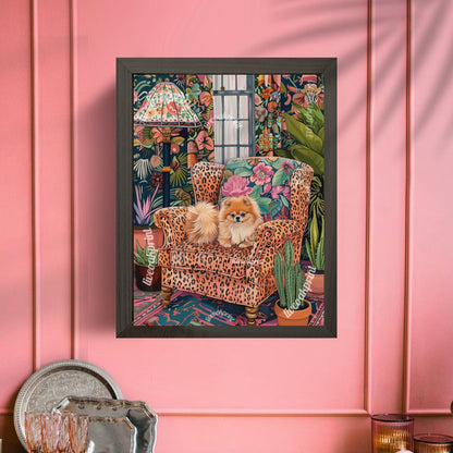 Pomeranian Lounging on a Luxury Sofa