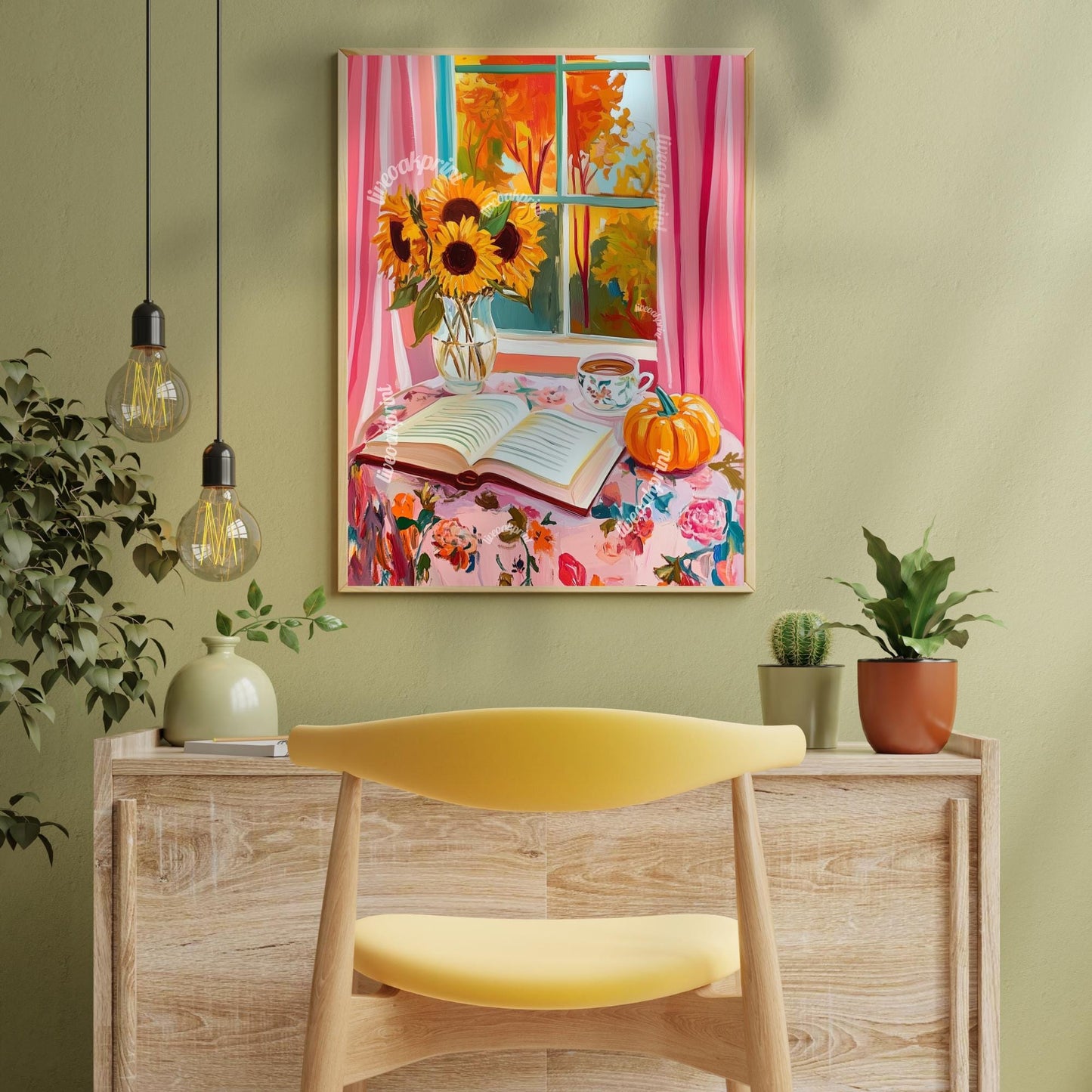Cozy Autumn Sunflowers & Book – 8x10” Unframed Print