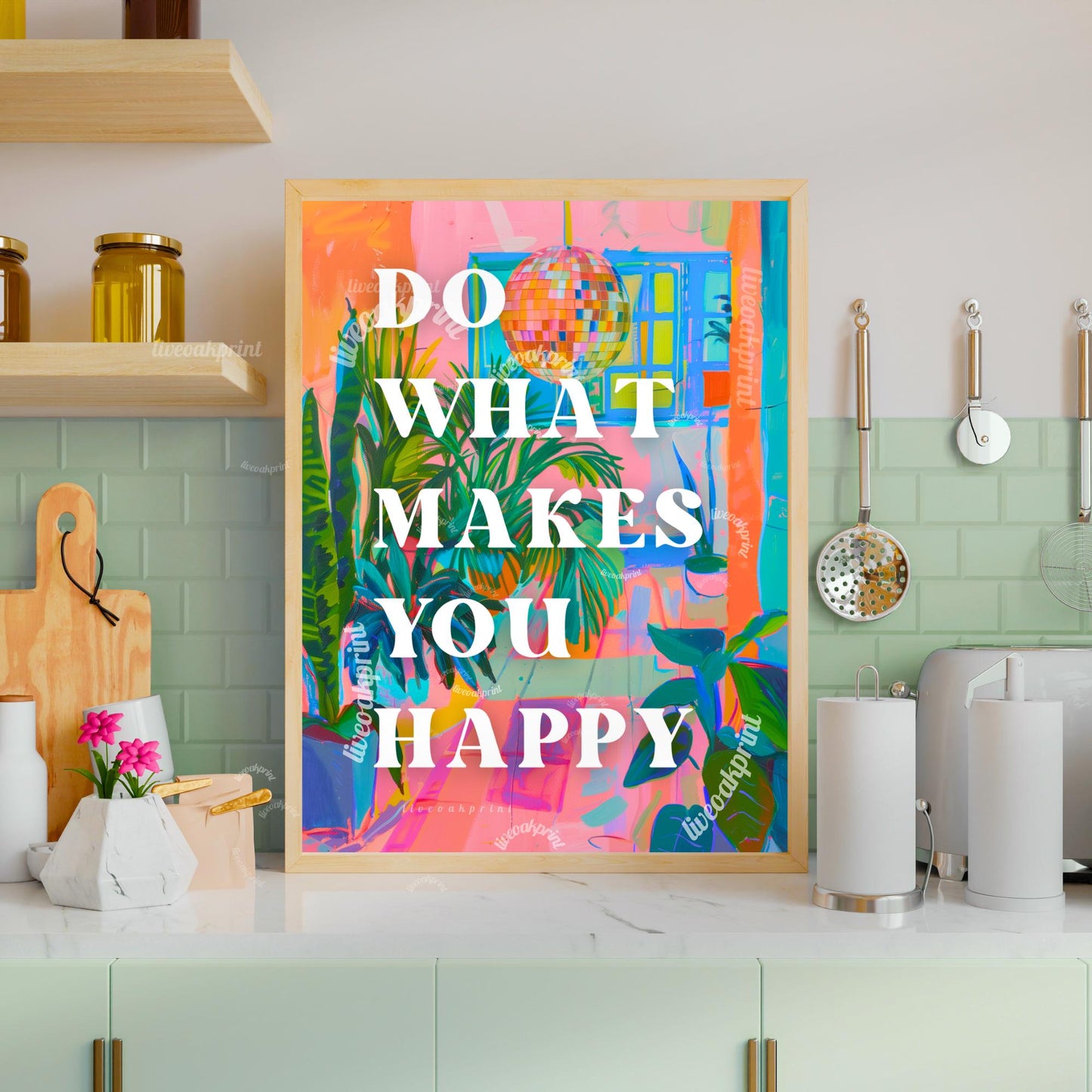 Do What Makes You Happy Print - Positive Quote Art - Anti Anxiety Wall Sign - 1970s Retro  - Disco Wall Art - Groovy Wall Art