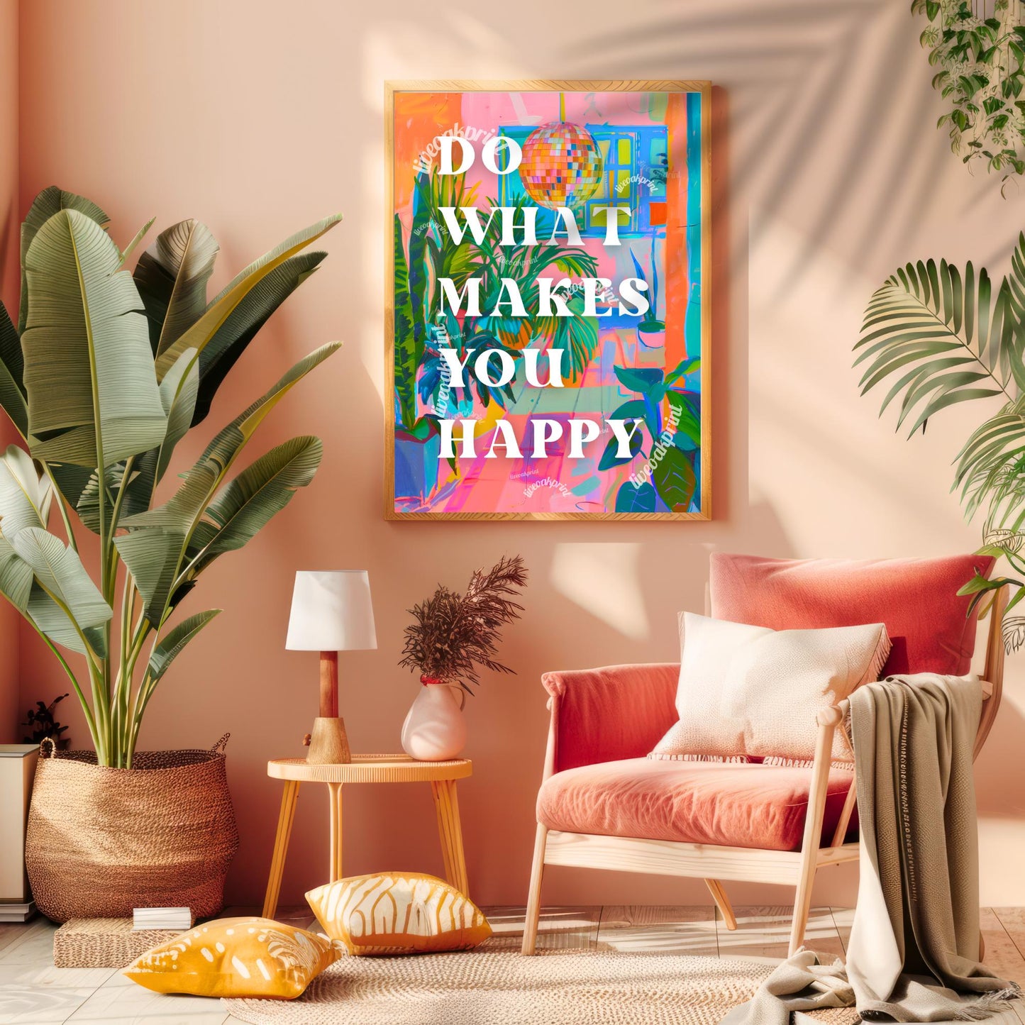 Do What Makes You Happy Print - Positive Quote Art - Anti Anxiety Wall Sign - 1970s Retro  - Disco Wall Art - Groovy Wall Art