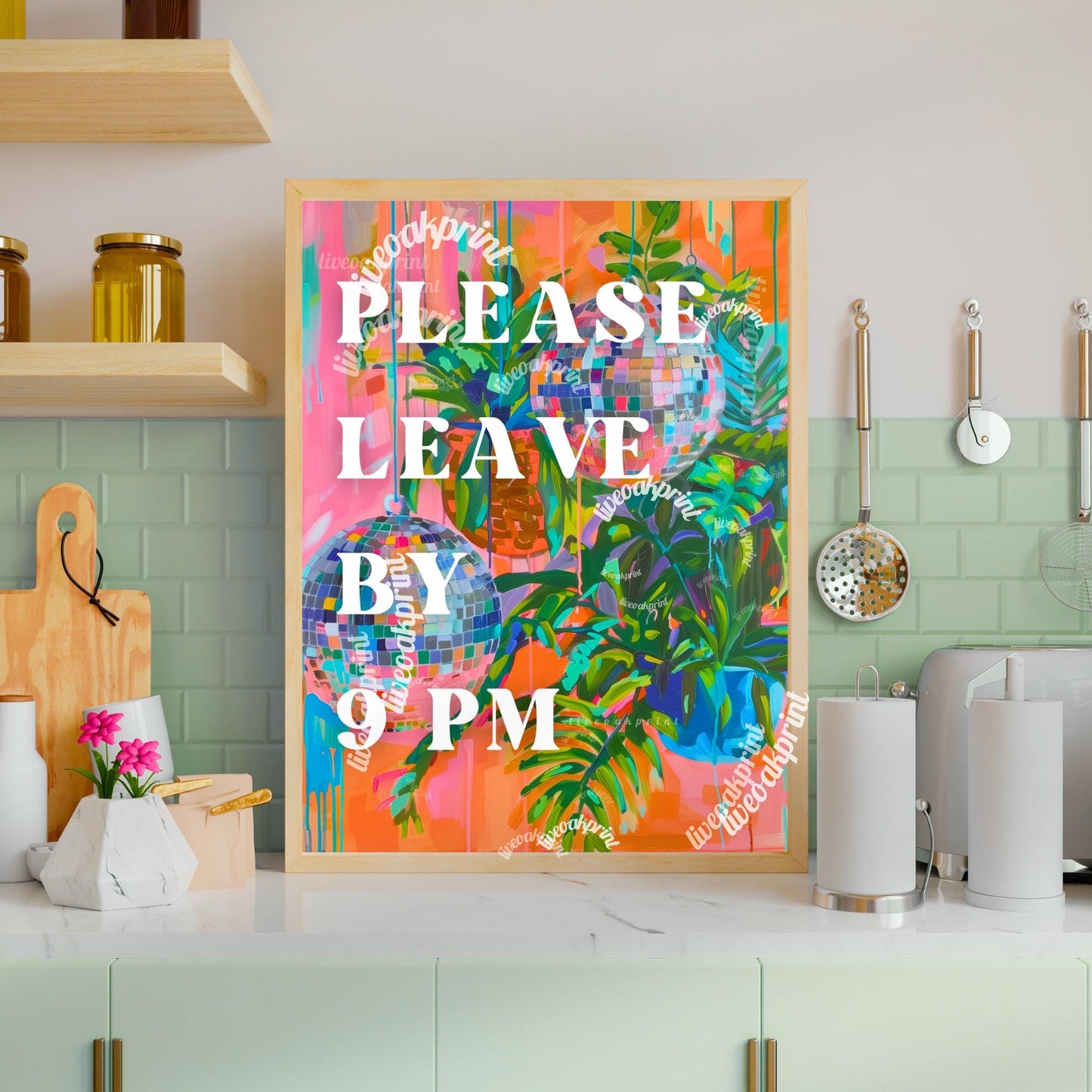 Please Leave By 9 Pm Sign | Aesthetic Leave by 9 Print | Maximalist Wall Art