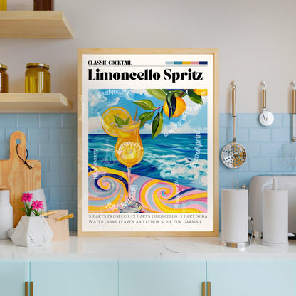 Limoncello Spritz Print - Limoncello Spritz Wall Art - Bar Cart Art - Classic Cocktail Prints - Italian Wall Art